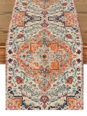 Boho Table Runner Orange Farmhouse Rustic Fall Kitchen Dining Table Decor